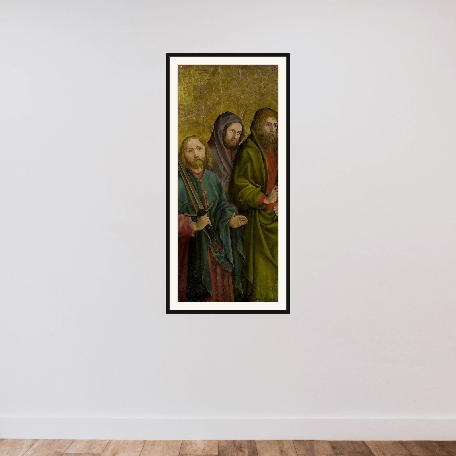 Three Apostles framed — shown to scale