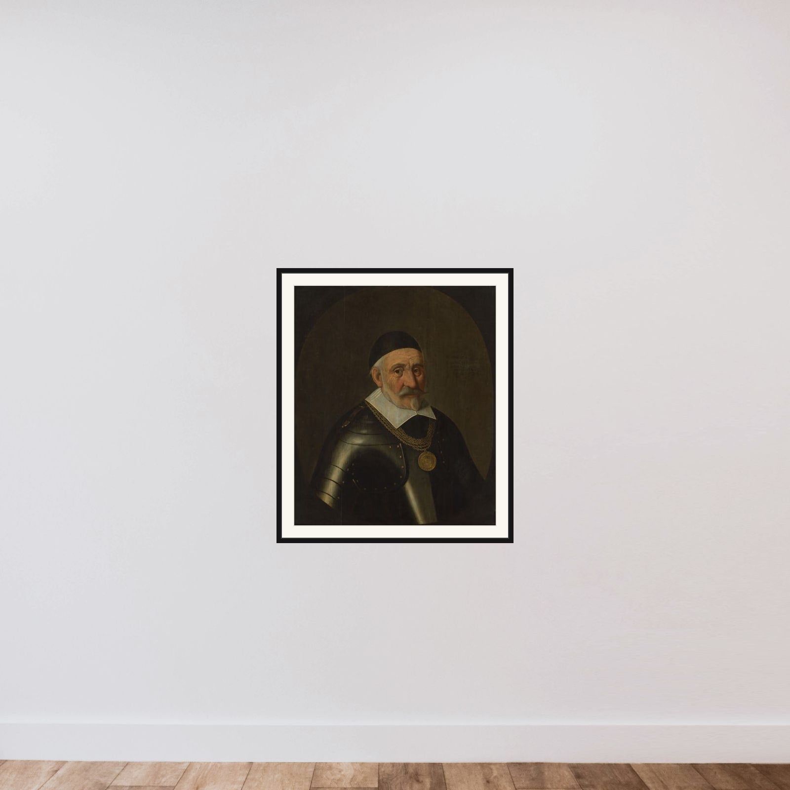 Portrait of Captain Charles de Heraugières, Commander of Breda framed — shown to scale