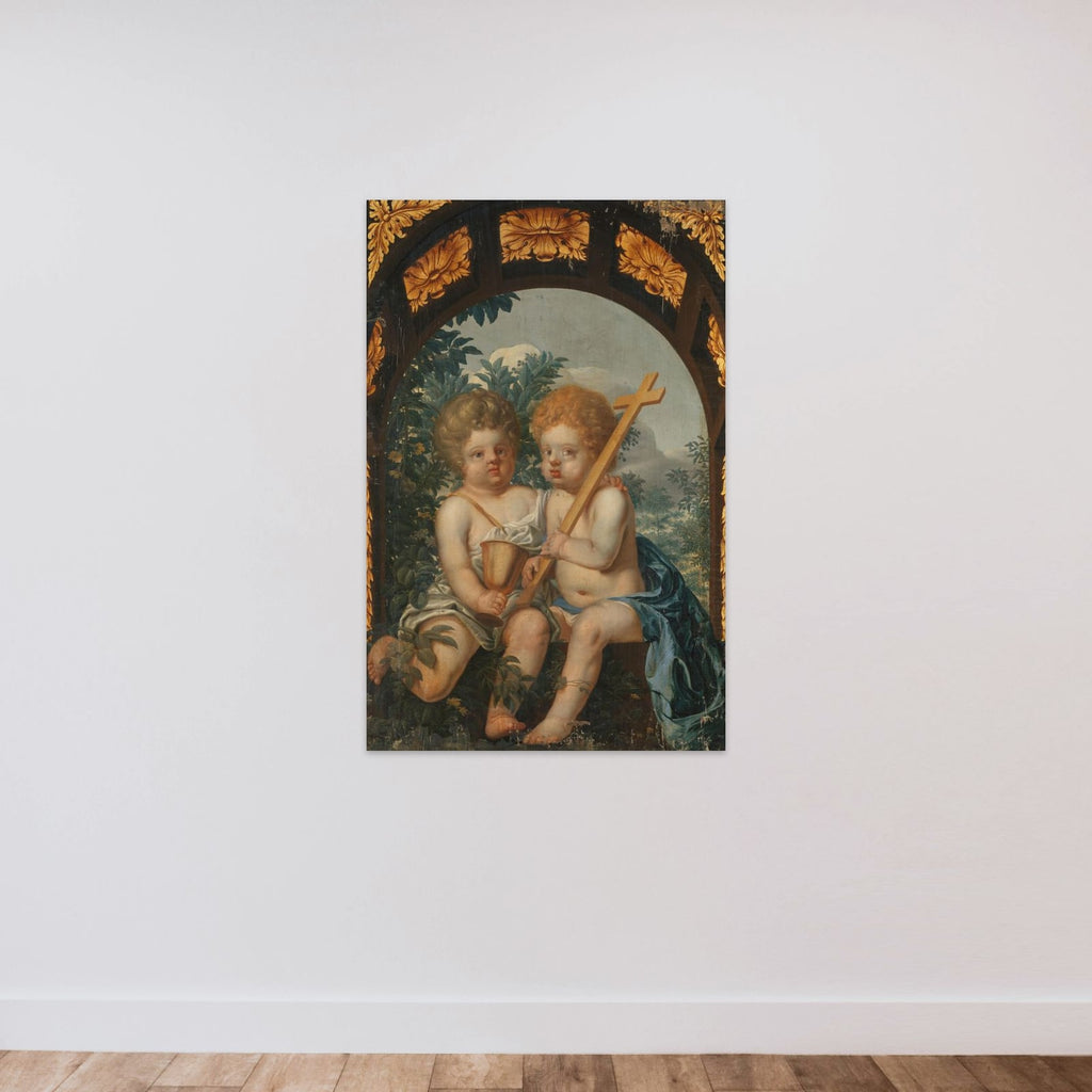 Christian Allegory with two Children with Cross and Chalice unframed — shown to scale