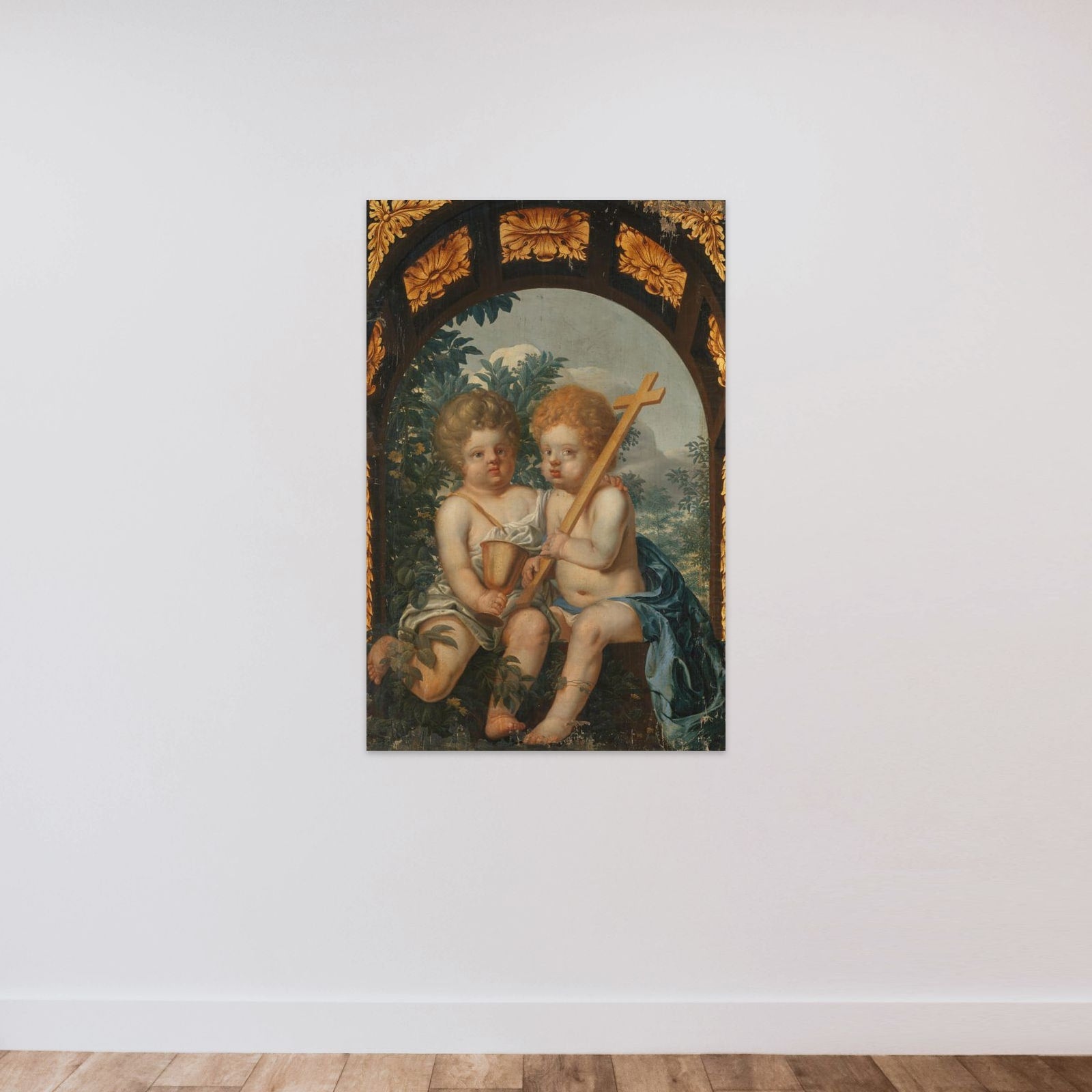 Christian Allegory with two Children with Cross and Chalice unframed — shown to scale