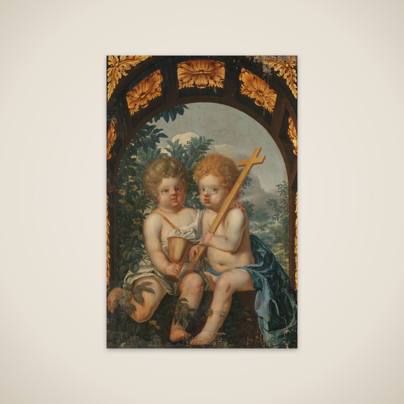 Christian Allegory with two Children with Cross and Chalice unframed print