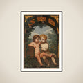 Christian Allegory with two Children with a Bible and Snake framed