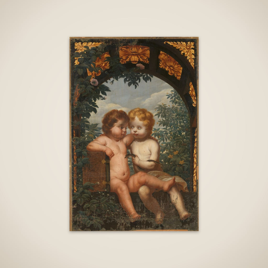 Christian Allegory with two Children with a Bible and Snake unframed print
