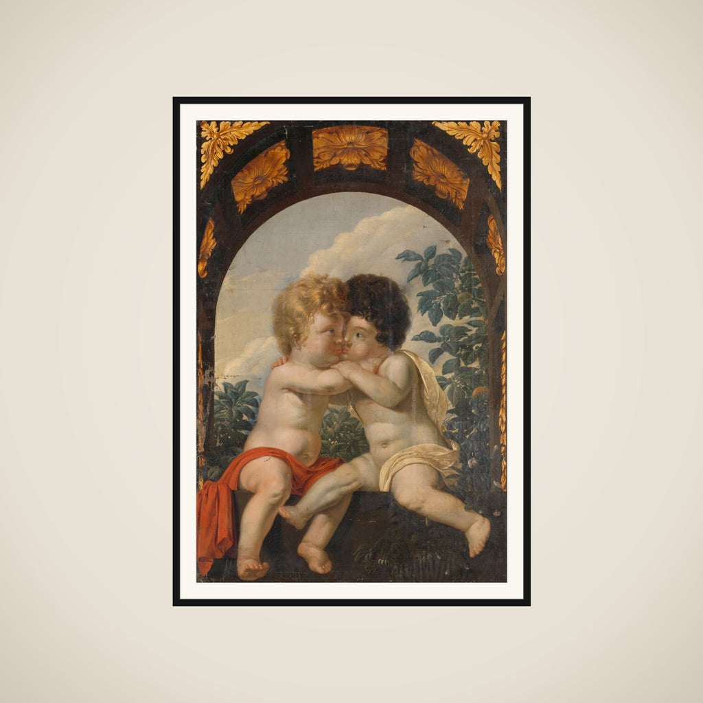 Christian Allegory with two Children Hugging each other framed