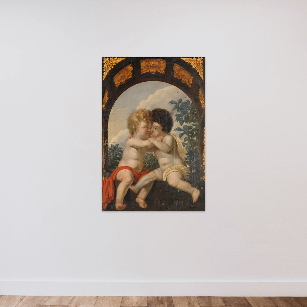 Christian Allegory with two Children Hugging each other unframed — shown to scale