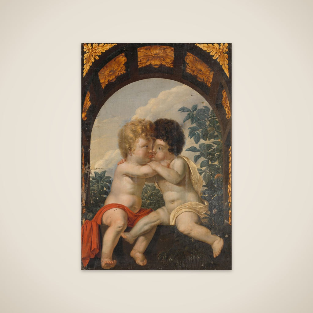 Christian Allegory with two Children Hugging each other unframed print