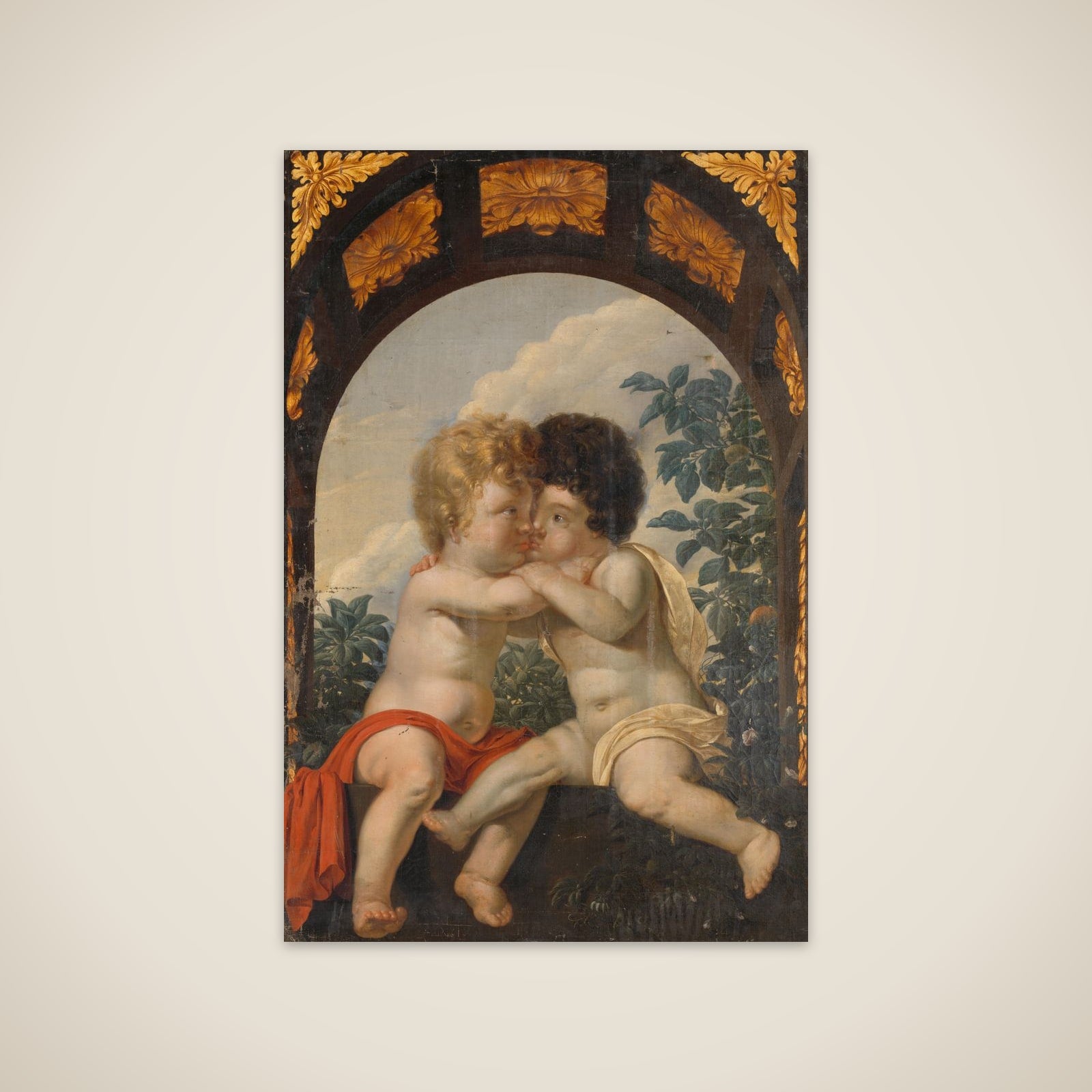 Christian Allegory with two Children Hugging each other unframed print