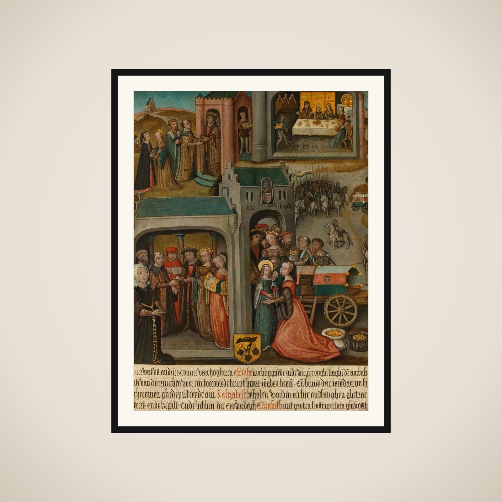 Four scenes from the legend of St Elizabeth of Hungary framed