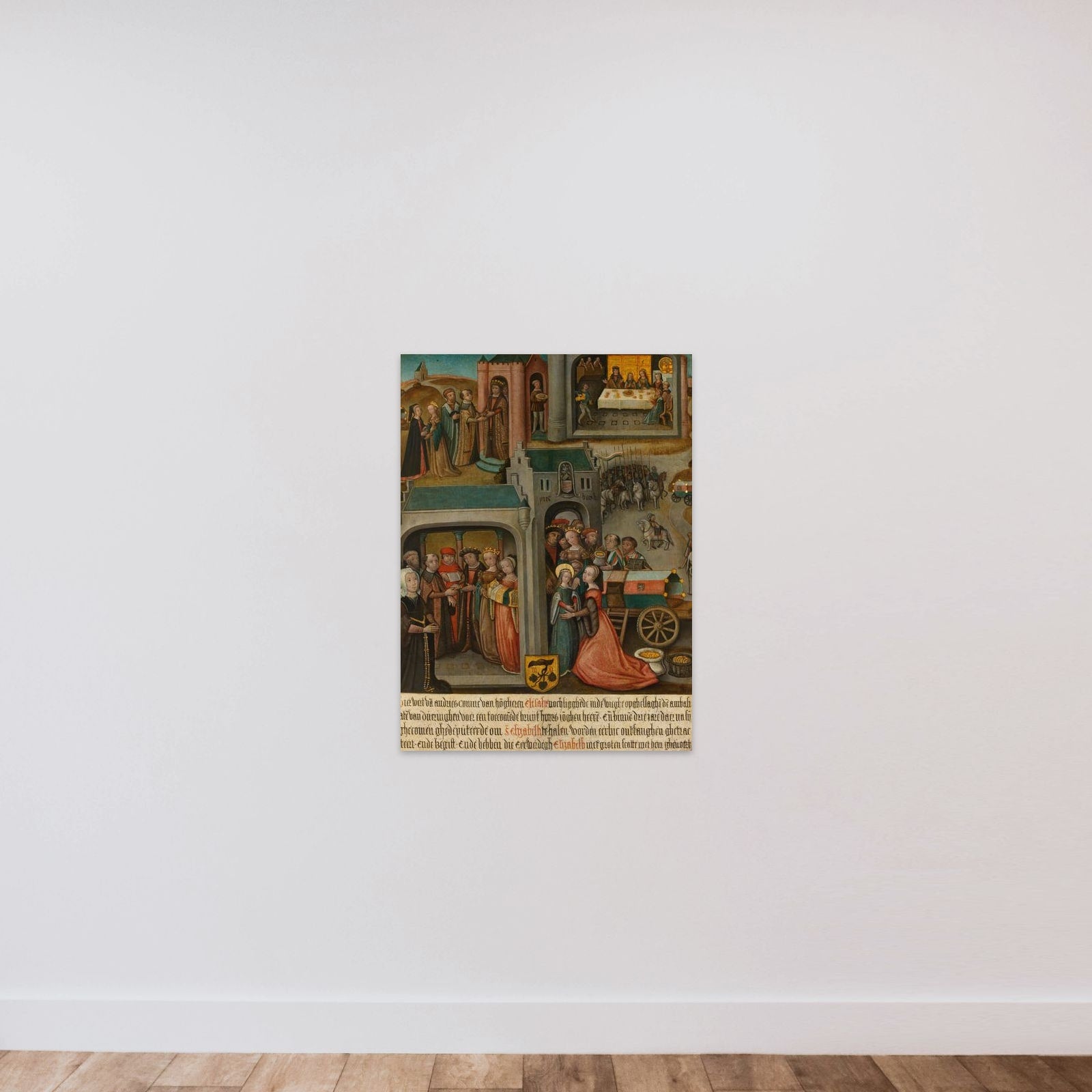 Four scenes from the legend of St Elizabeth of Hungary unframed — shown to scale