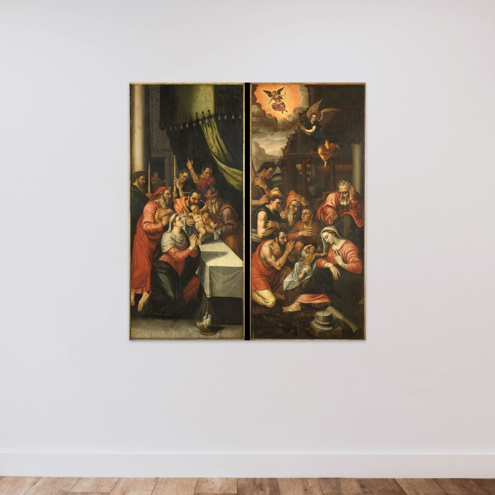 Altarpiece Wing with the Circumcision. On the outside are John the Baptist with the Lamb of God unframed — shown to scale