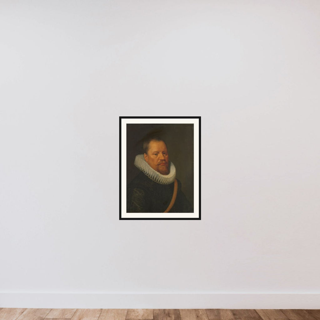 Portrait of a man framed — shown to scale