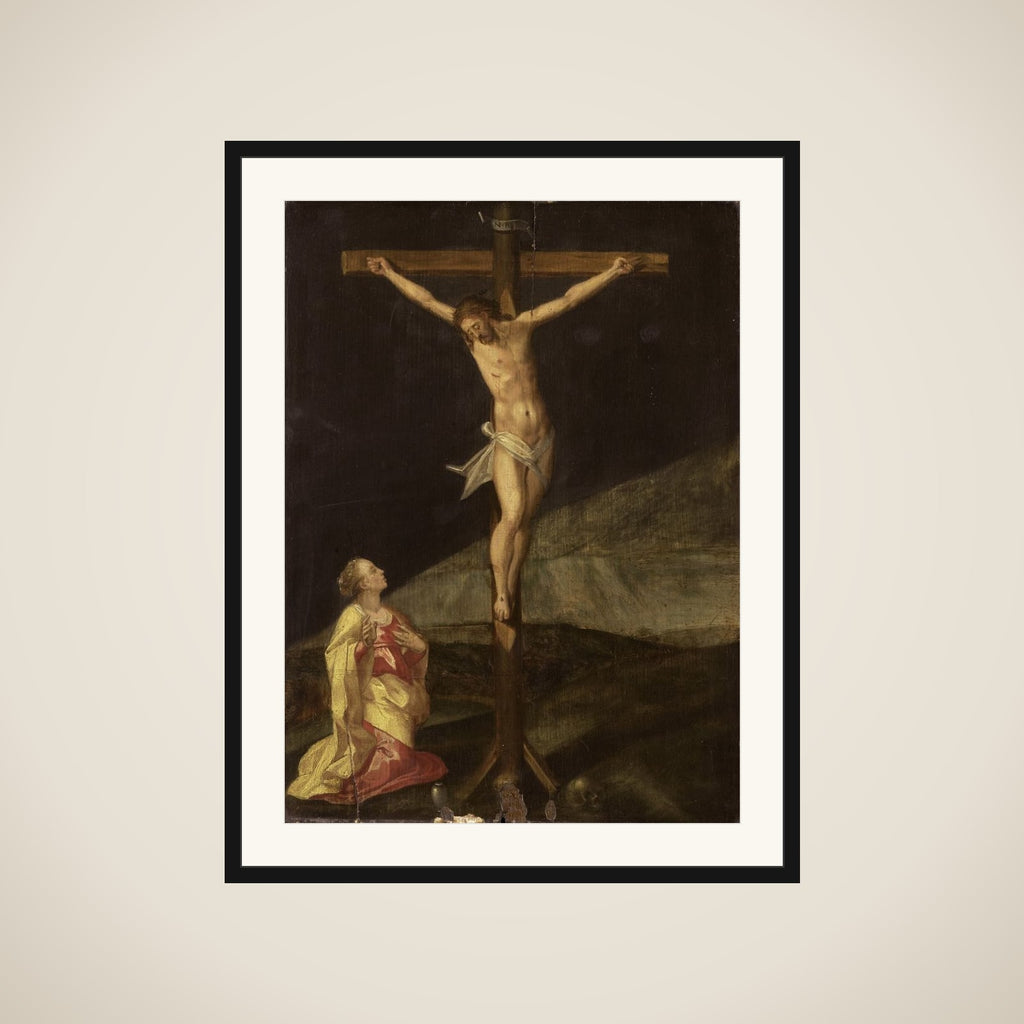 Mary Magdalene at the foot of the cross framed