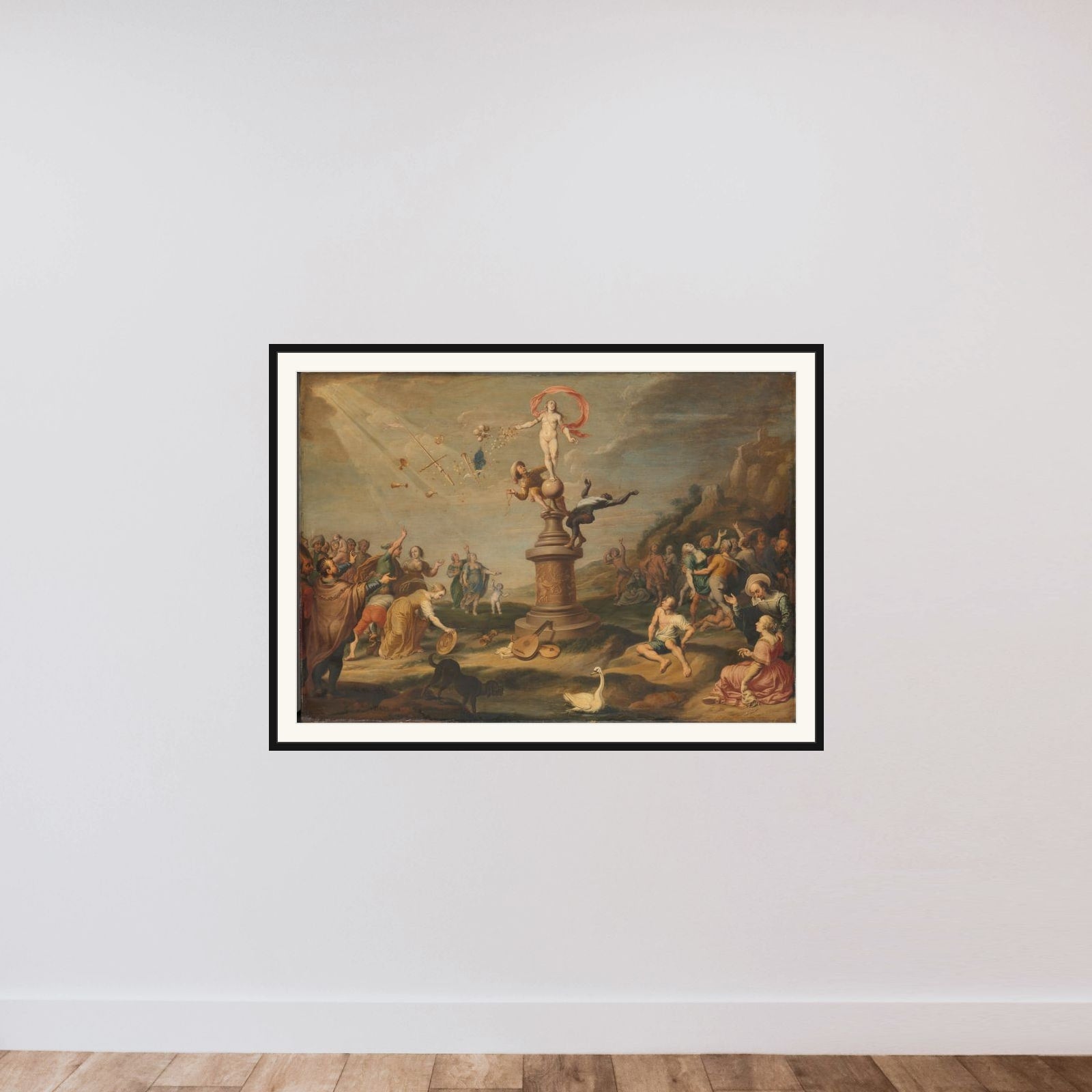 The Goddess Fortuna Bestowing her Gifts framed — shown to scale