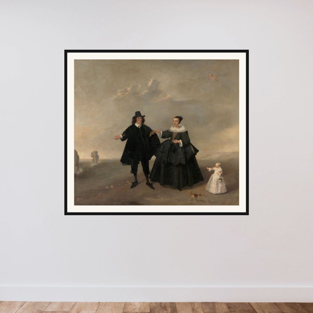 Portrait of a Married Couple with Child, Members of the Beresteyn Family framed — shown to scale
