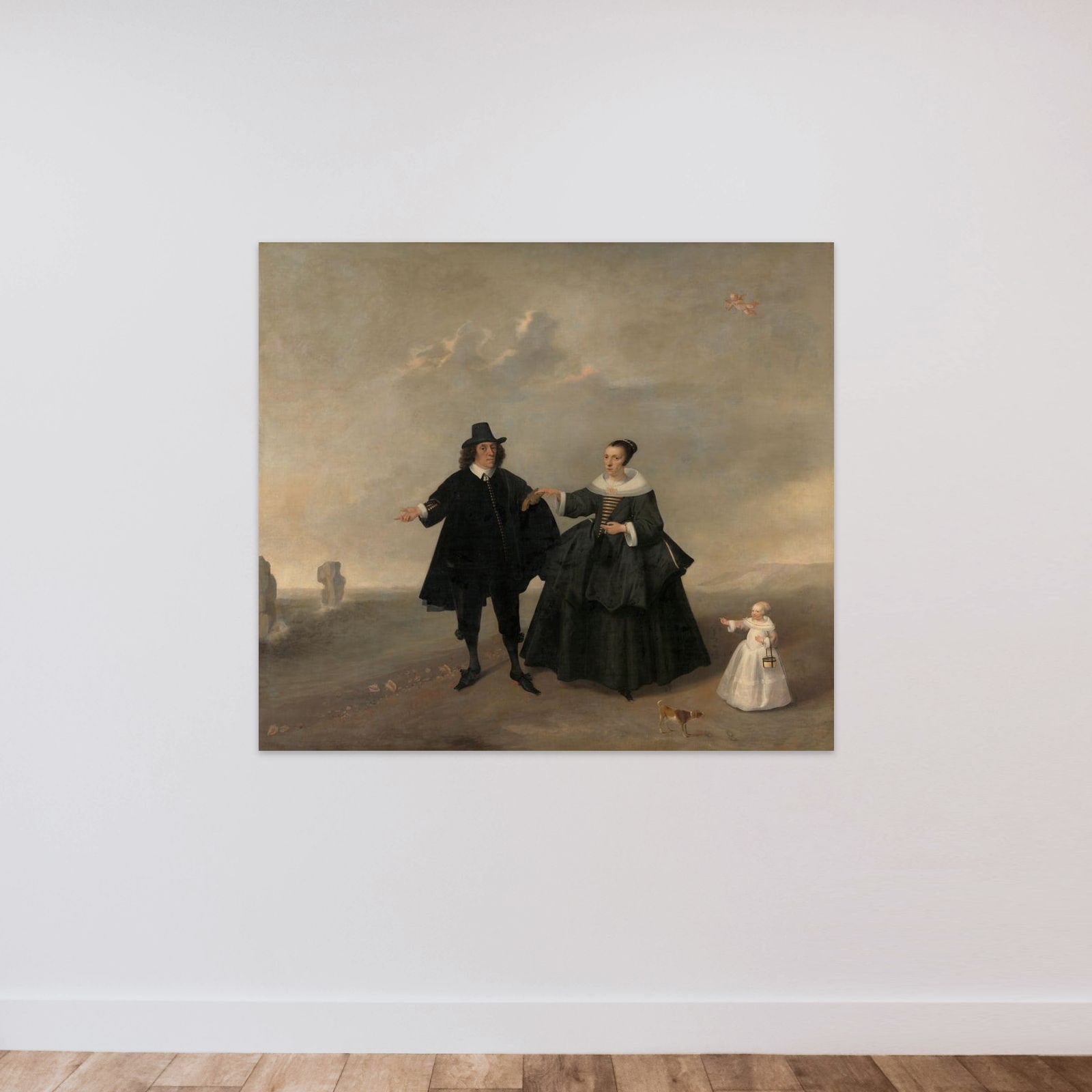Portrait of a Married Couple with Child, Members of the Beresteyn Family unframed — shown to scale