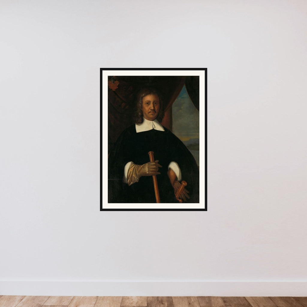 Portrait of Jan van Riebeeck (1619-77). Commander of the Cape of Good Hope and of Malacca and Secretary of the High Government of Batavia framed — shown to scale
