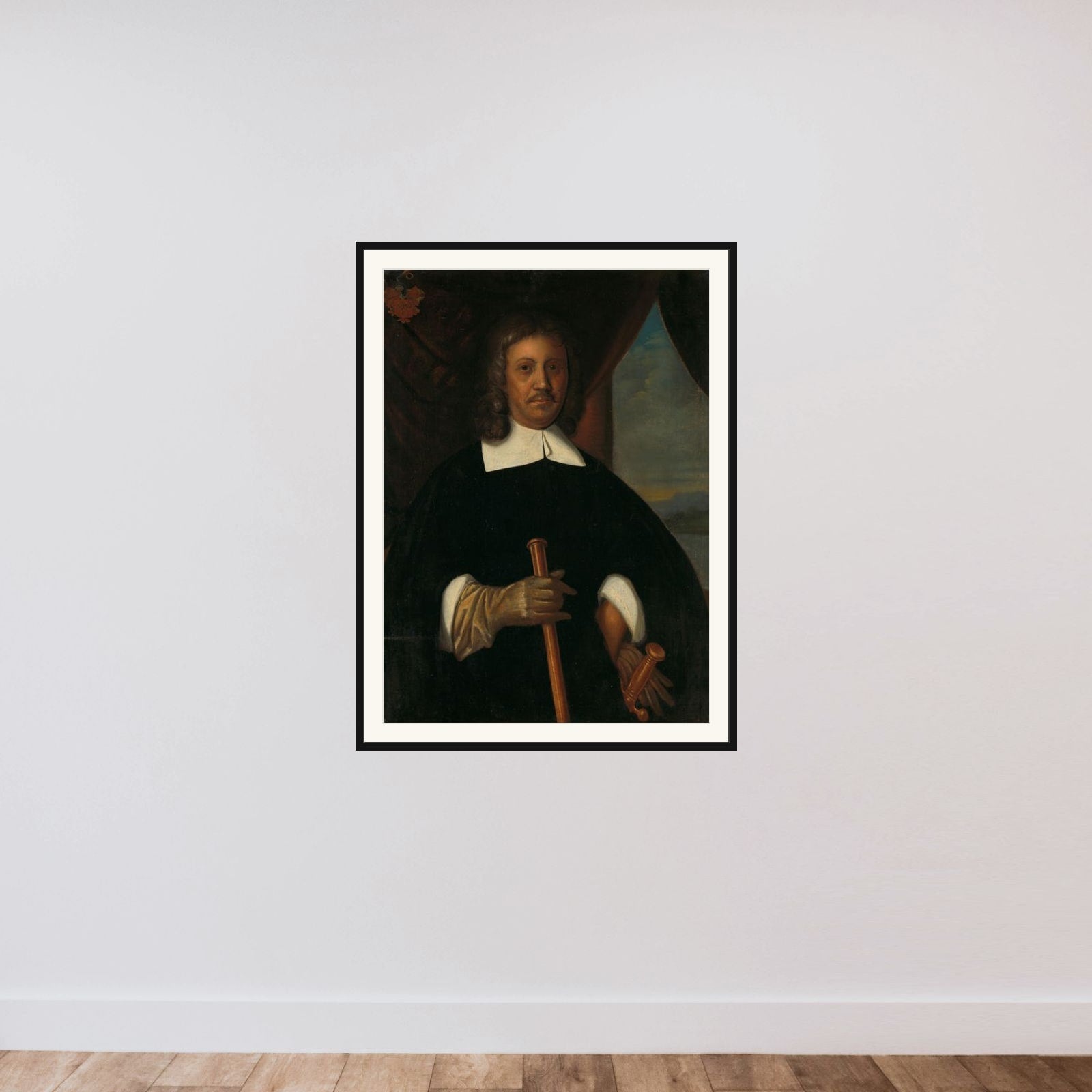 Portrait of Jan van Riebeeck (1619-77). Commander of the Cape of Good Hope and of Malacca and Secretary of the High Government of Batavia framed — shown to scale