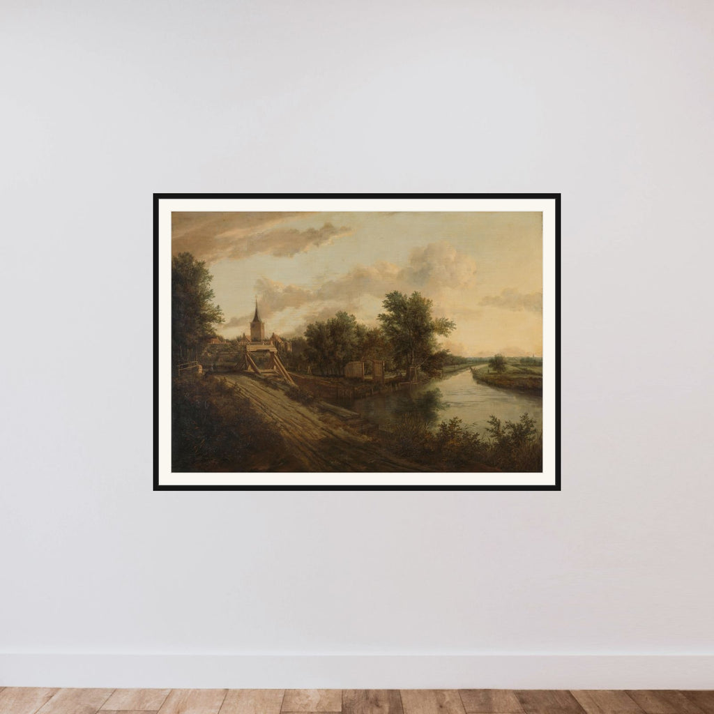 Landscape with rolling bridge framed — shown to scale
