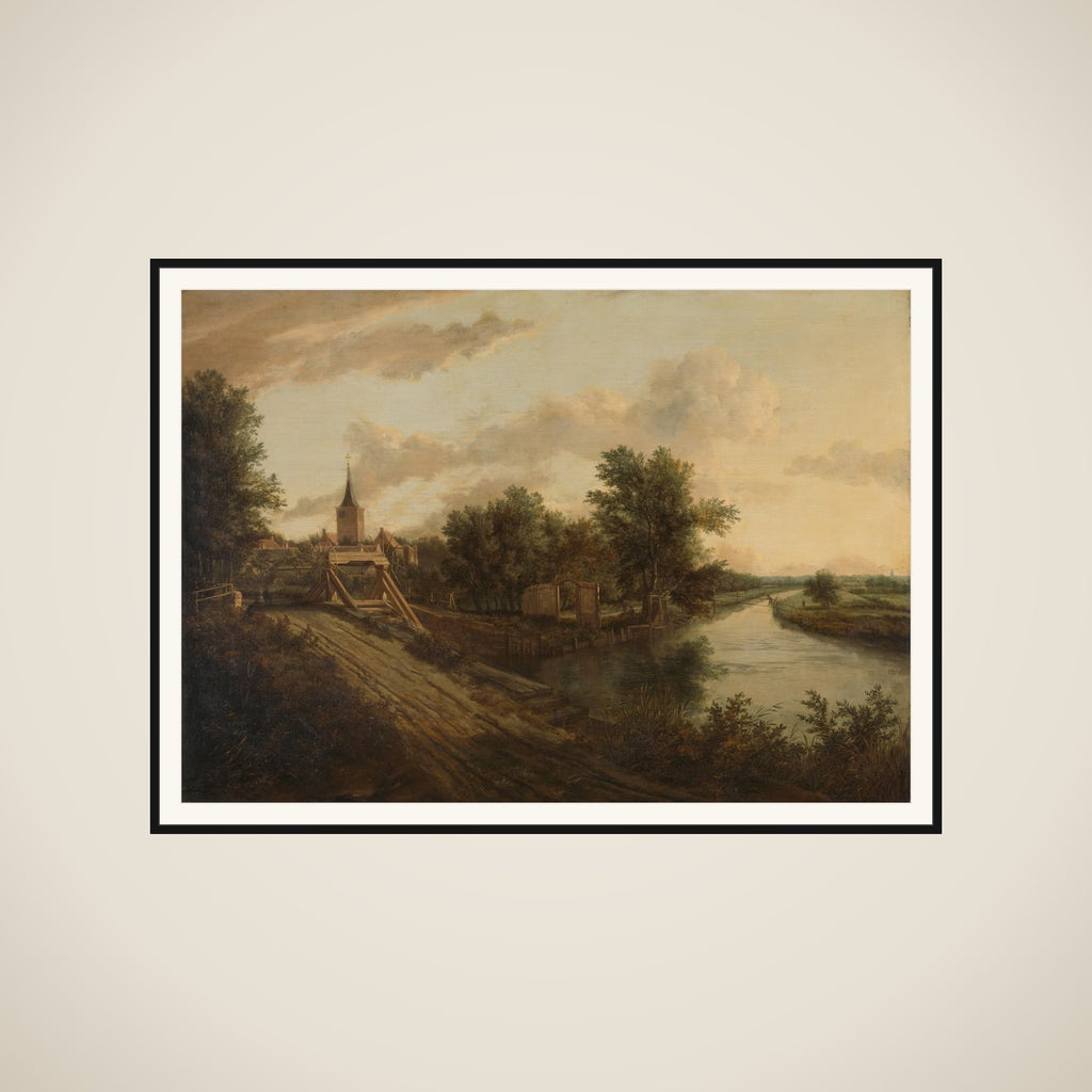 Landscape with rolling bridge framed