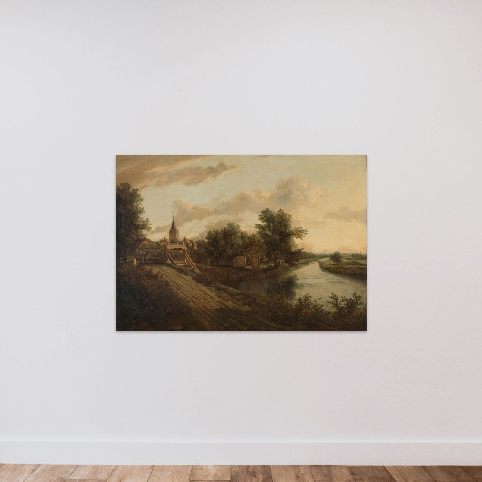 Landscape with rolling bridge unframed — shown to scale