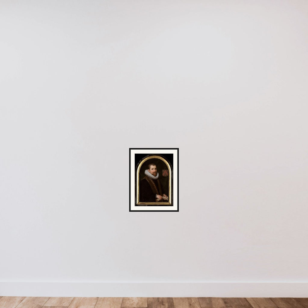 Portrait of Floris Gerritsz van Schoterbosch (c. 1562-1618) framed — shown to scale