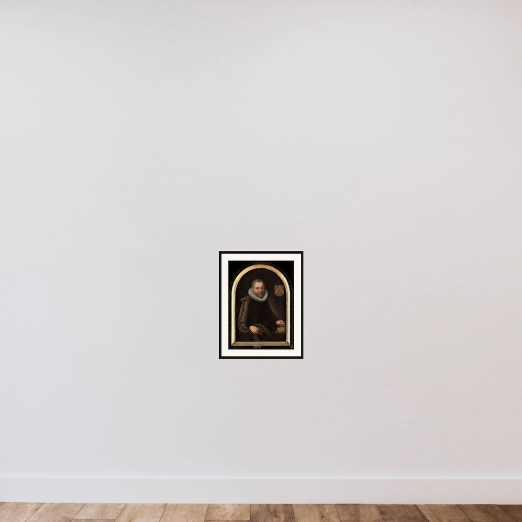Portrait of Gerrit Willemsz van Schoterbosch (c. 1538-1611) framed — shown to scale