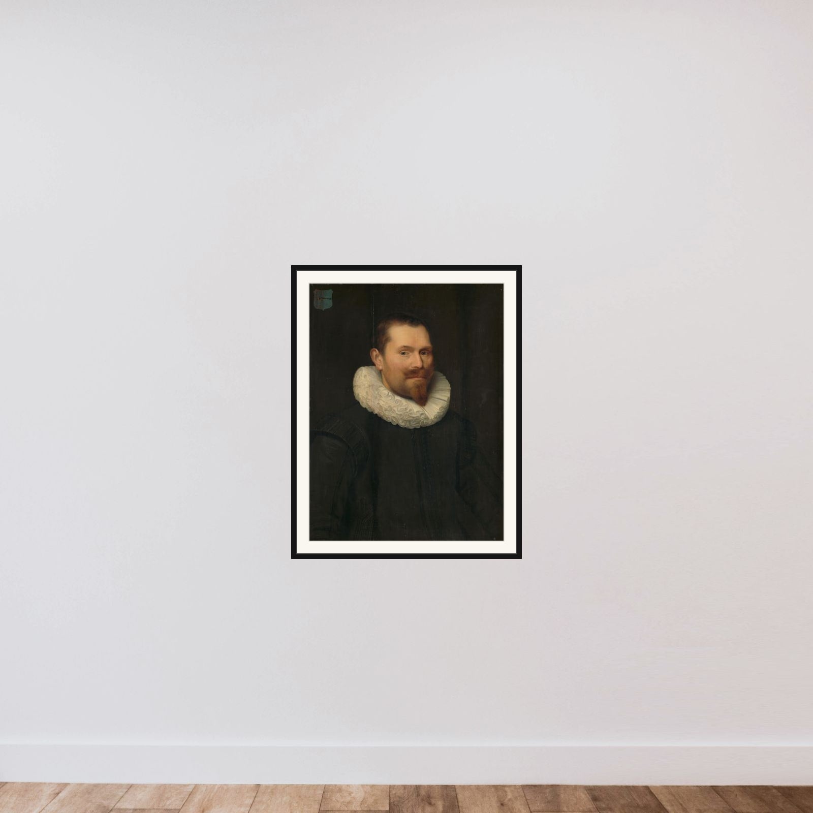 Portrait of a man framed — shown to scale