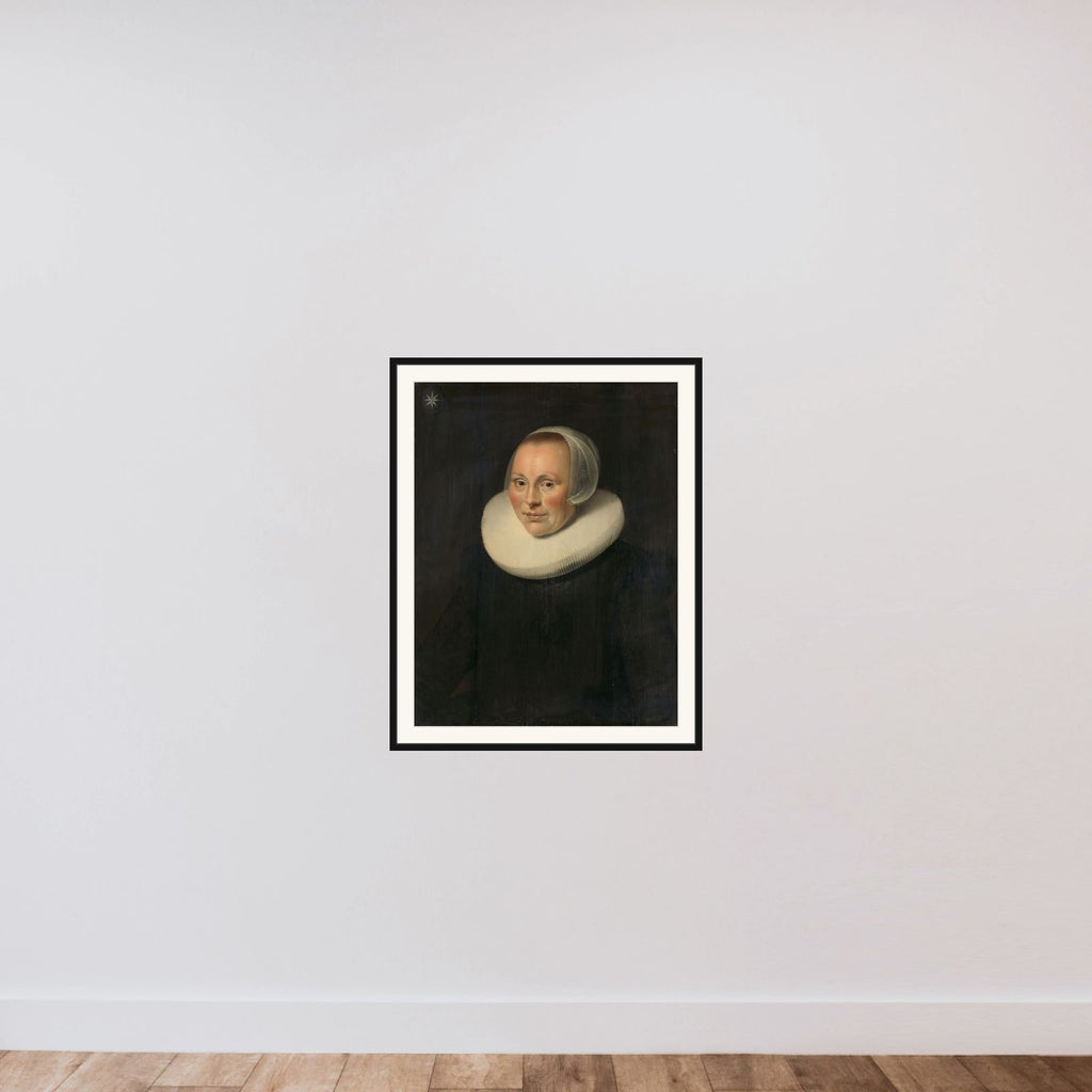 Portrait of a woman framed — shown to scale