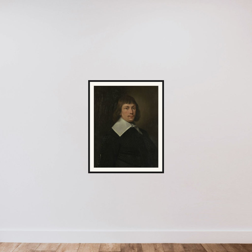 Portrait of a man framed — shown to scale