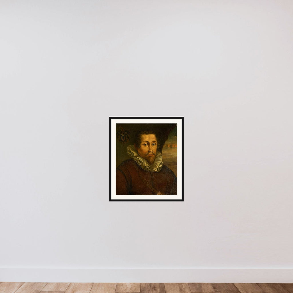 Portrait of Pieter Willemsz Verhoeff (c. 1573-1609) framed — shown to scale