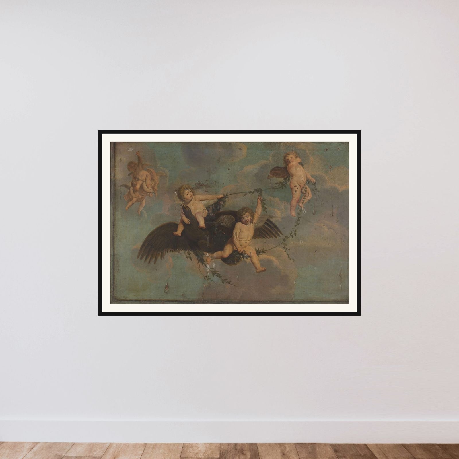 Putti with an Eagle on Clouds framed — shown to scale