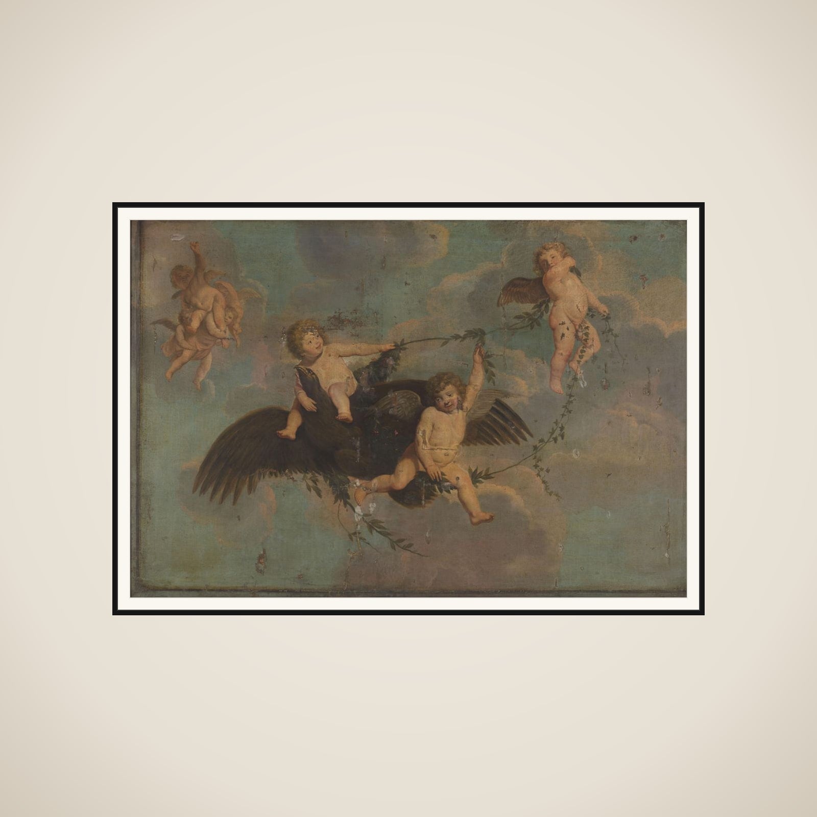 Putti with an Eagle on Clouds framed