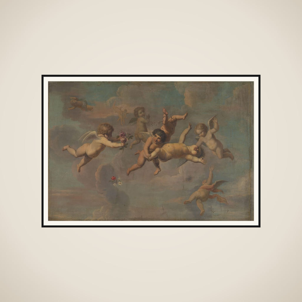 Tumbling Putti with Flowers framed