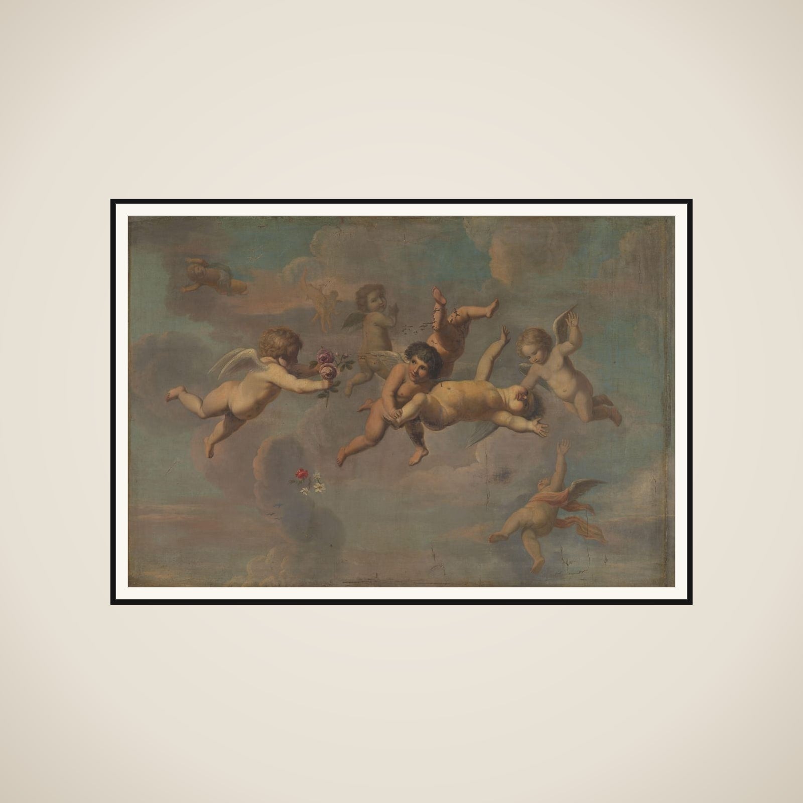 Tumbling Putti with Flowers framed