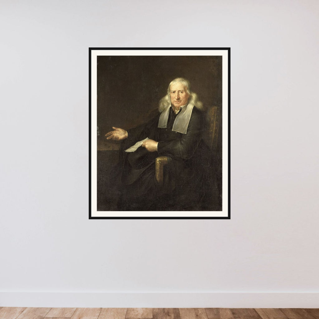 Portrait of Jan van Lennep the Elder (1634-1711). Amsterdam Merchant in Silk, Gold and Silver Cloth and Art Collector framed — shown to scale