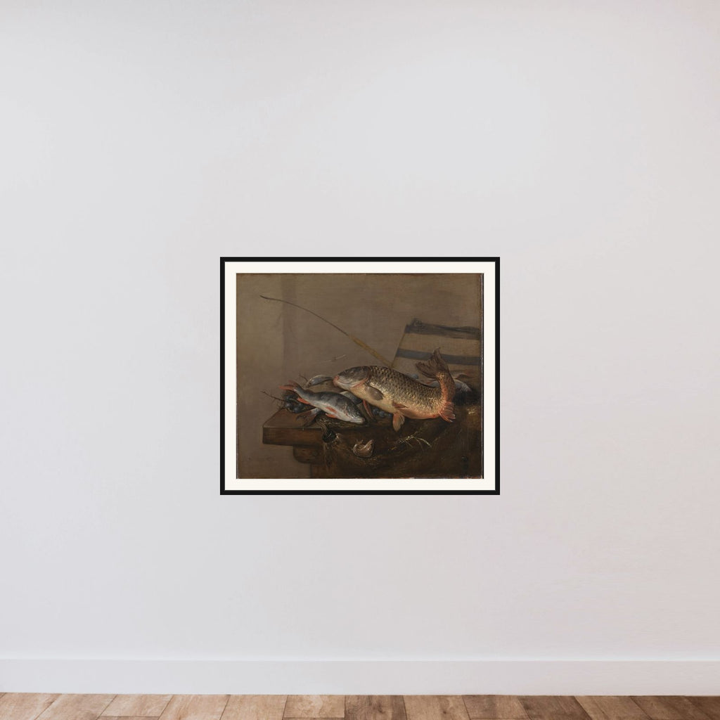Still life with fish framed — shown to scale