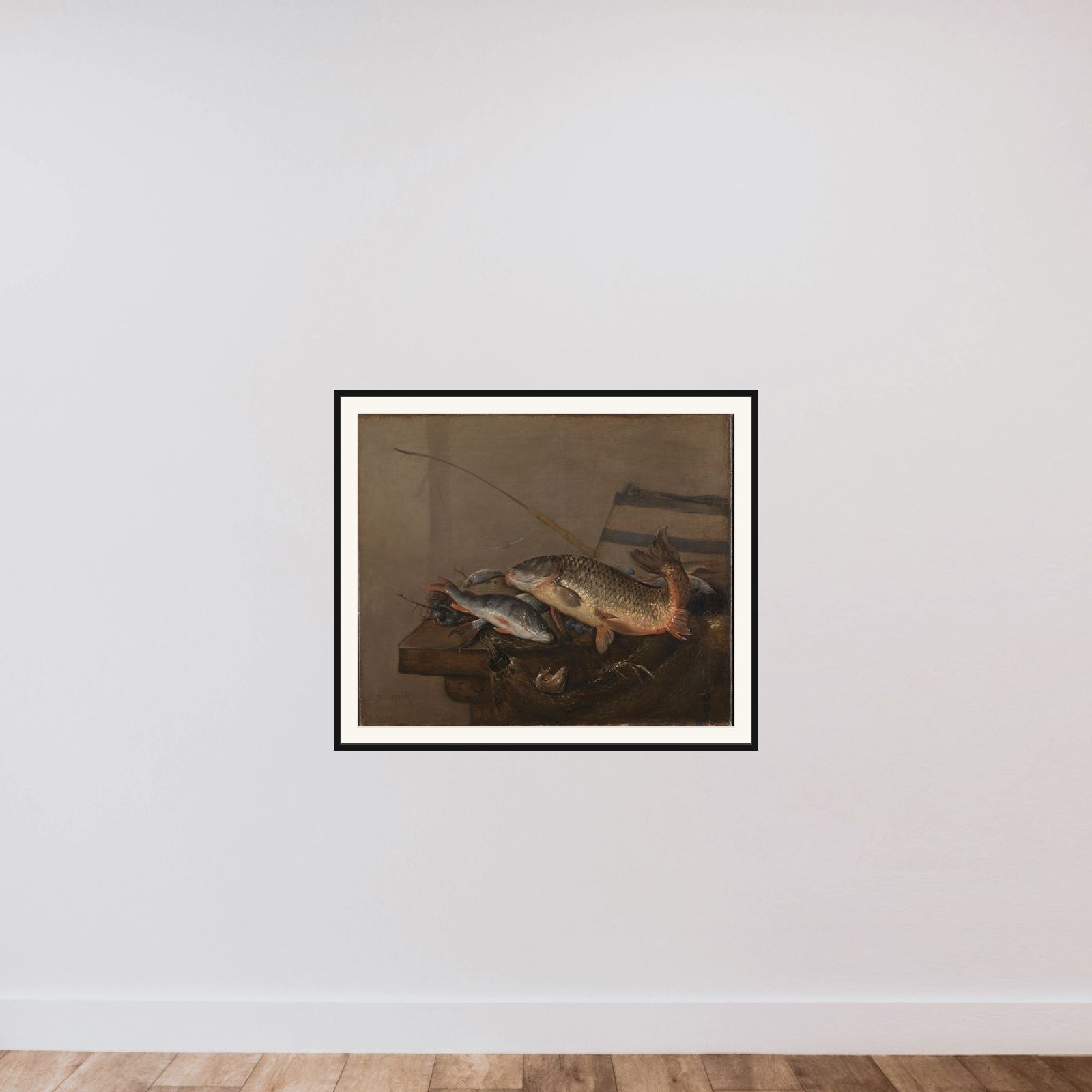 Still life with fish framed — shown to scale