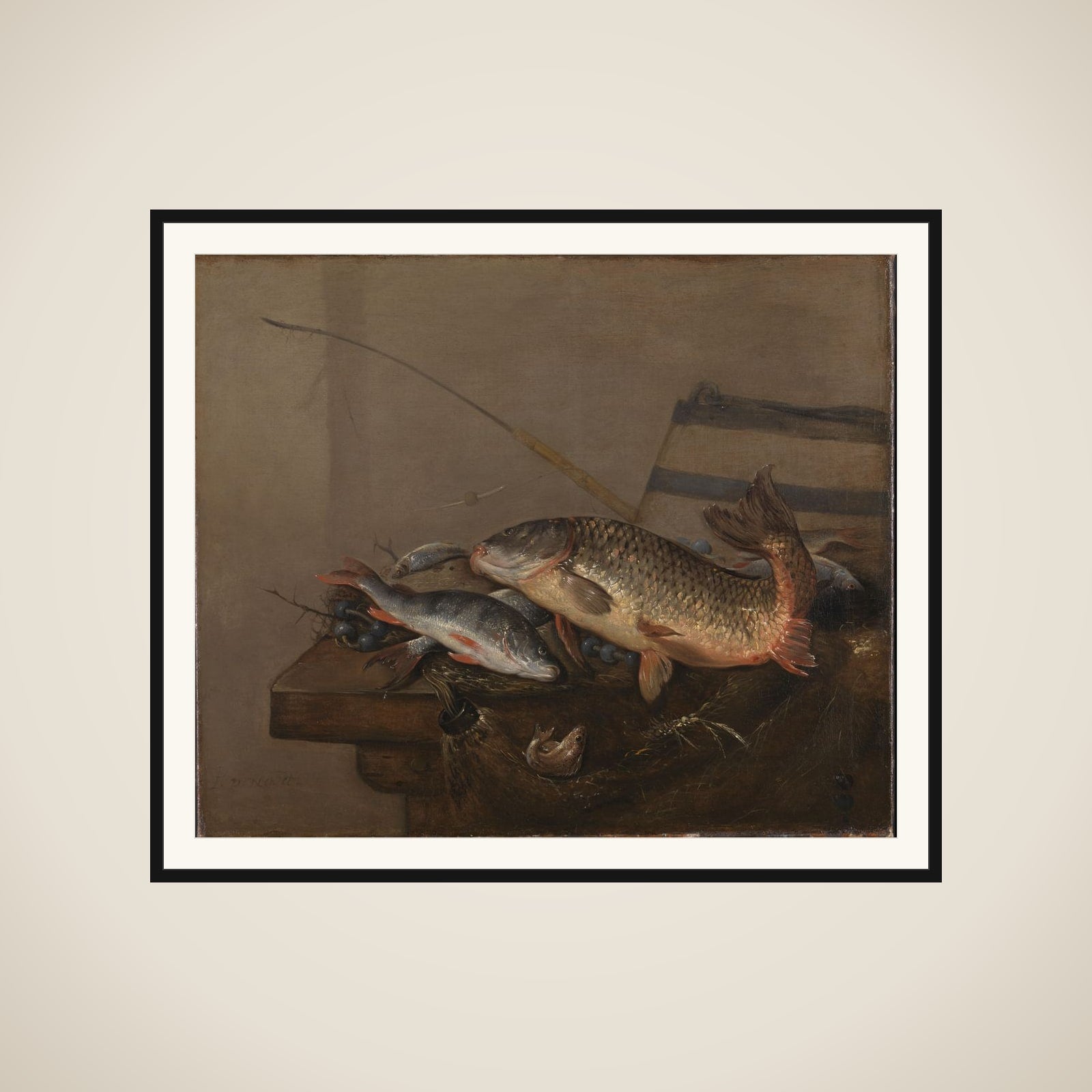 Still life with fish framed