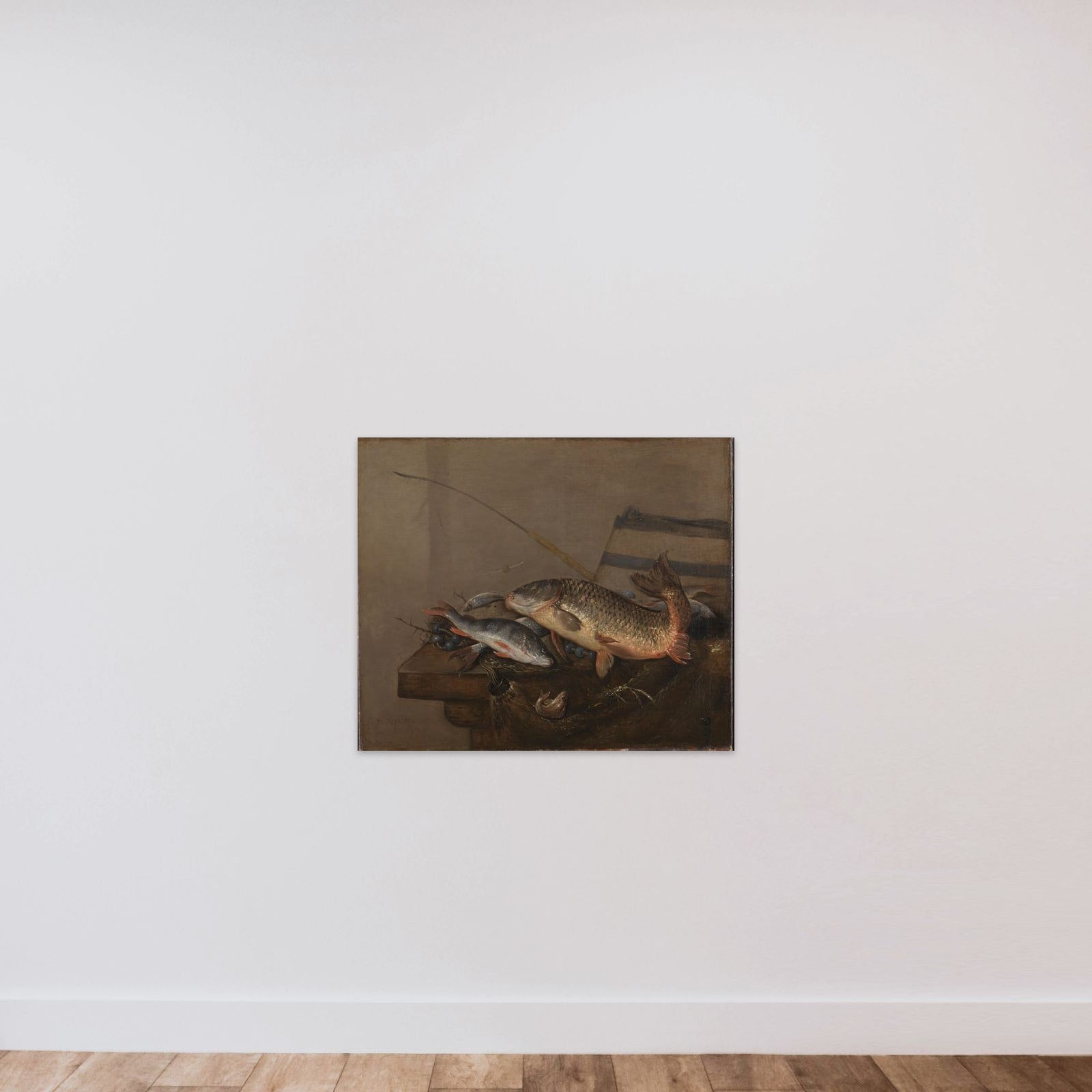 Still life with fish unframed — shown to scale