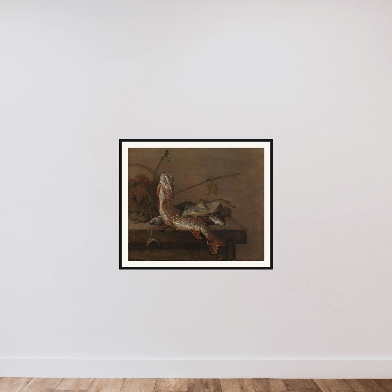 Still life with fish framed — shown to scale
