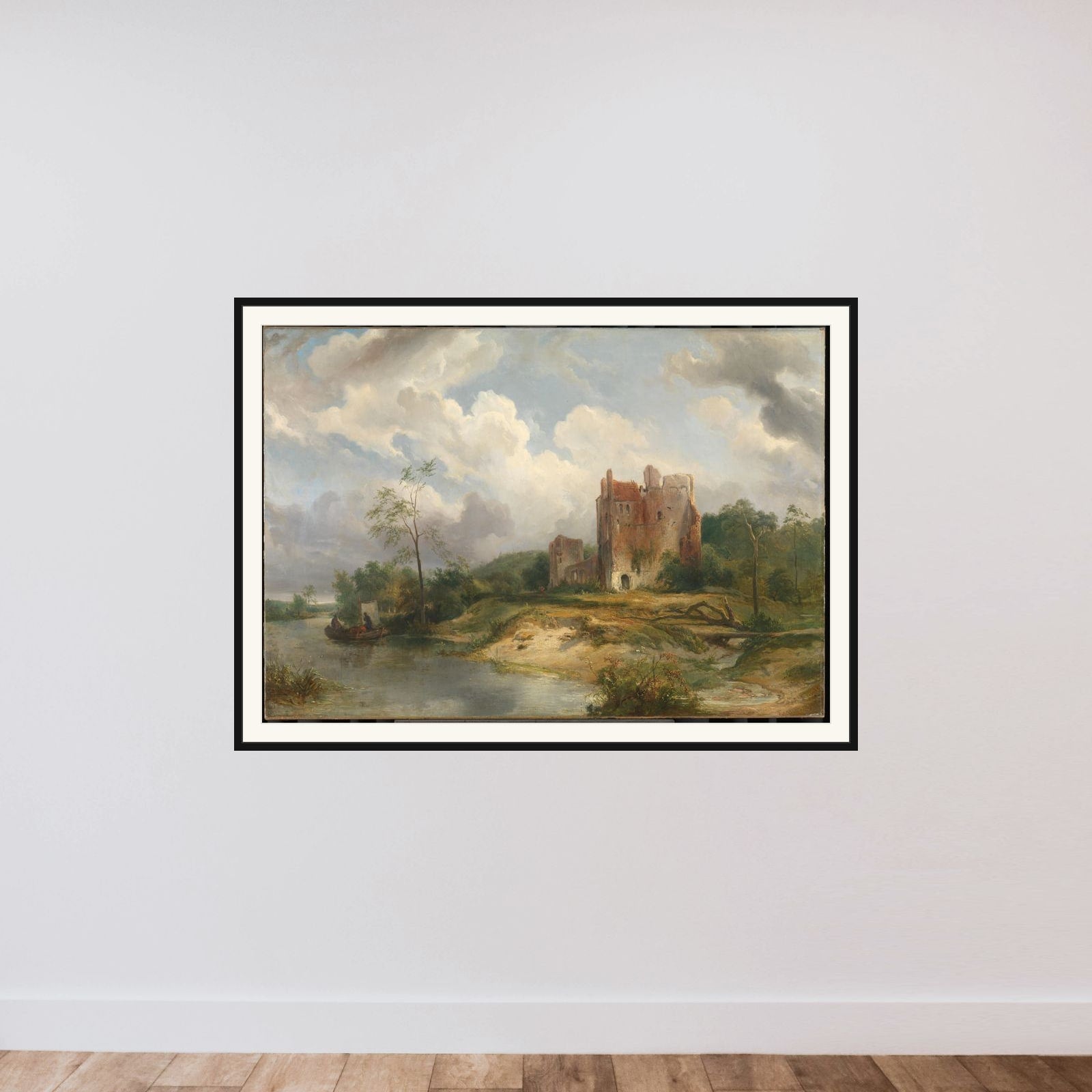 River Landscape with Ruin framed — shown to scale