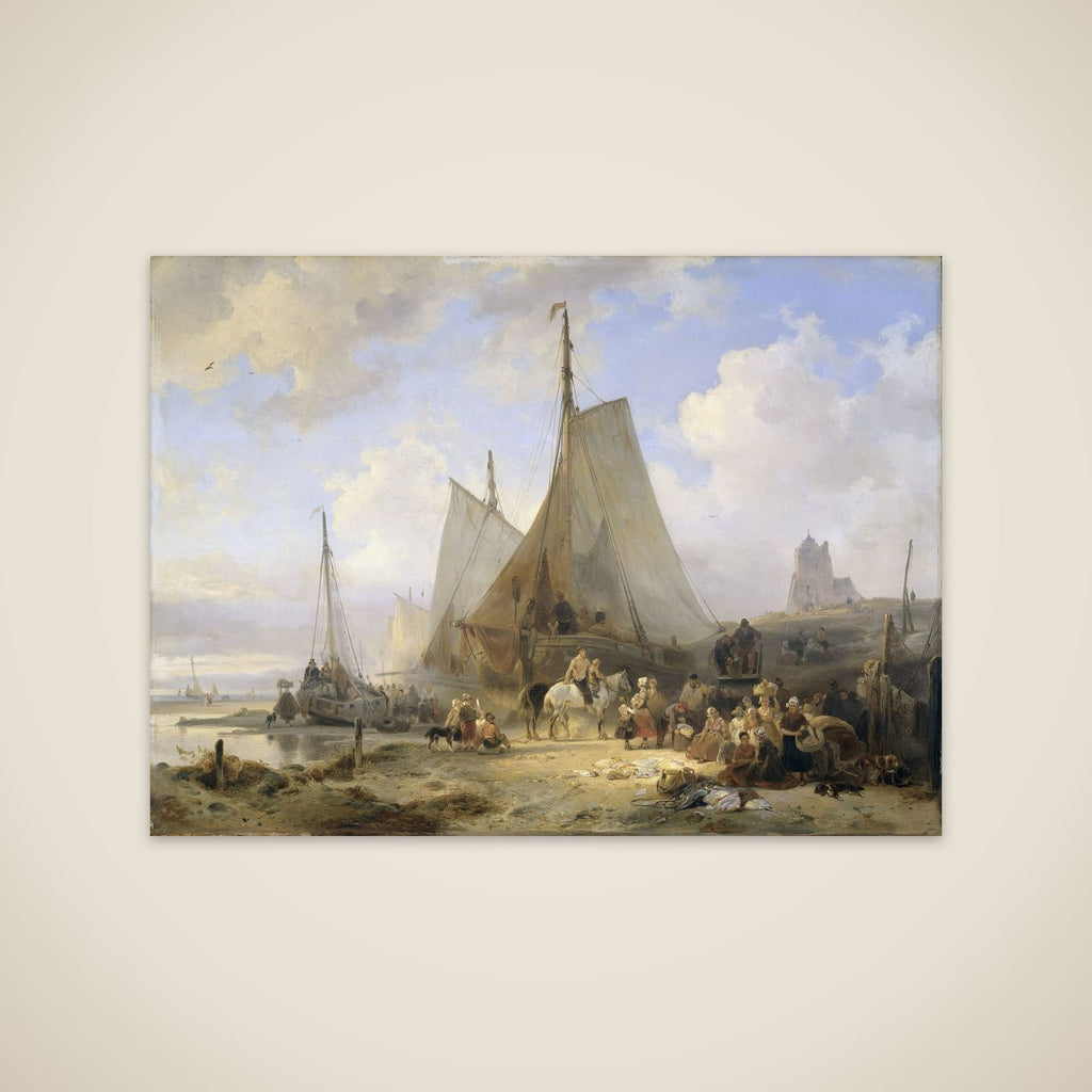 Fishing Boats on the Beach with Fishermen and Women Sorting the Catch unframed print