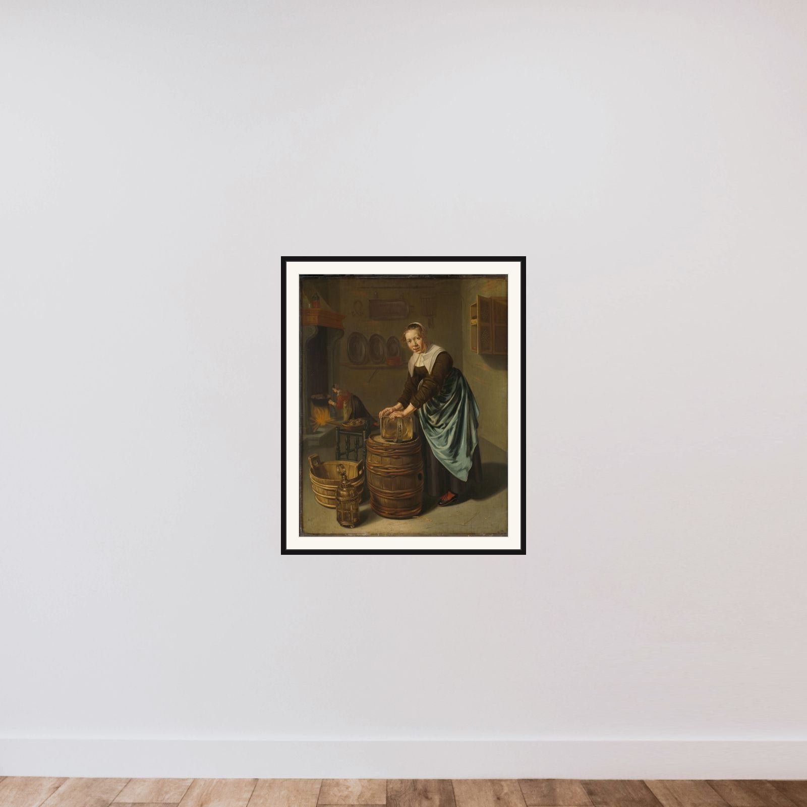 Woman Scouring a Vessel framed — shown to scale