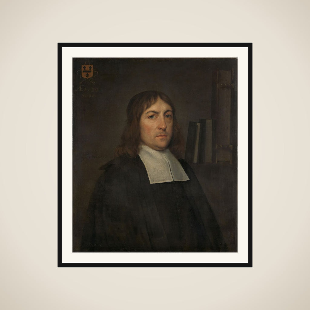Portrait of Barend Hakvoort (1652-1735), bookseller, church reader and catechism master in Zwolle framed