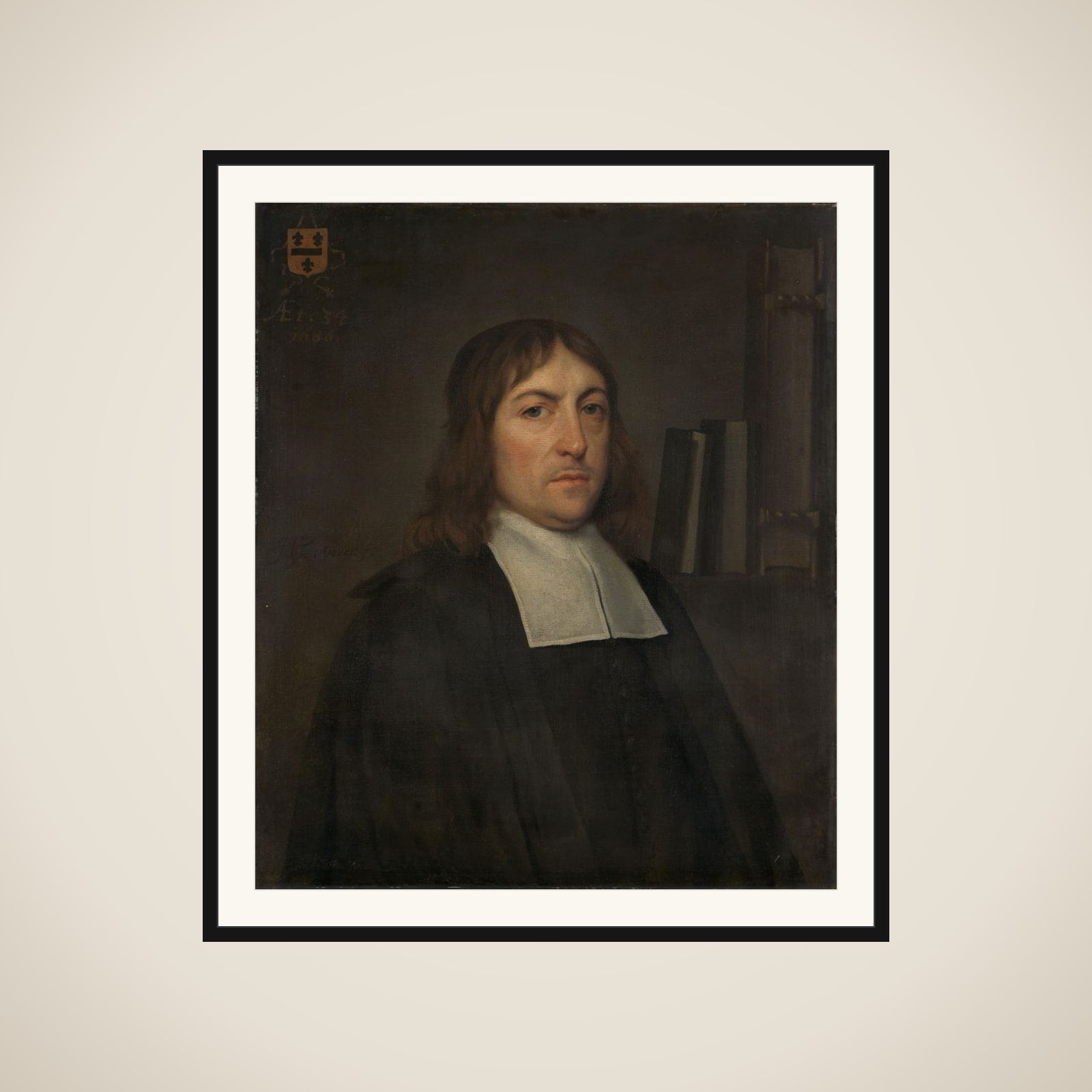 Portrait of Barend Hakvoort (1652-1735), bookseller, church reader and catechism master in Zwolle framed