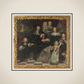 A family on the terrace of a country house framed