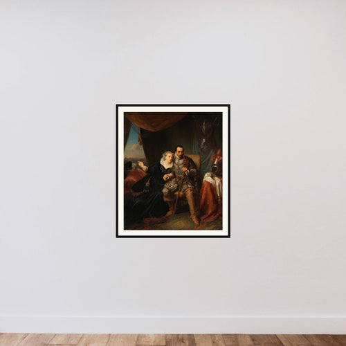 "Magdalena Moons Begs her Fiancé Francisco Valdez to Postpone the Storming of Leiden another night, 1574 framed — shown to scale