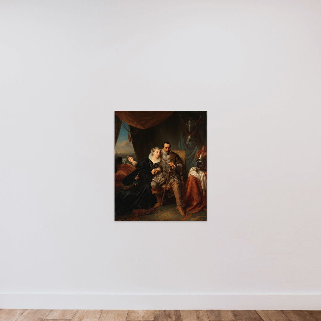 "Magdalena Moons Begs her Fiancé Francisco Valdez to Postpone the Storming of Leiden another night, 1574 unframed — shown to scale