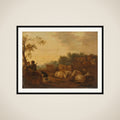 Landscape with sheperd, sheperdess and cattle framed