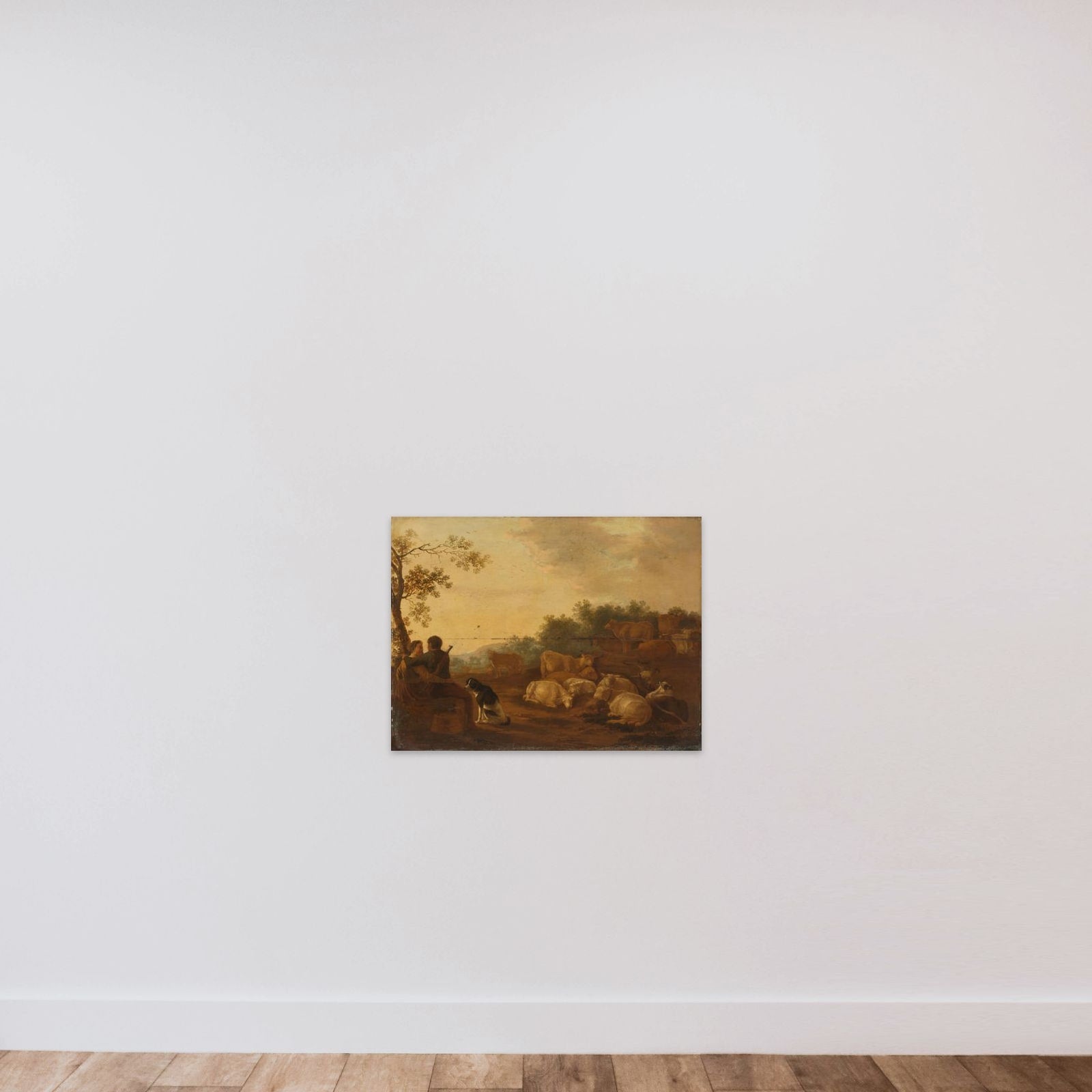 Landscape with sheperd, sheperdess and cattle unframed — shown to scale